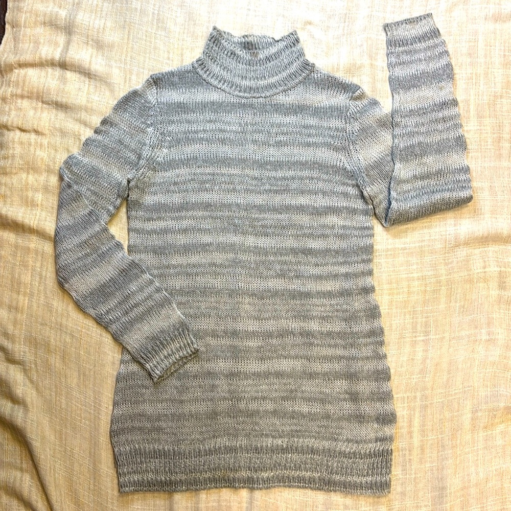 Anthropologie Moth Striped Twin Shadow Turtleneck Grey White Wool Sweater Med